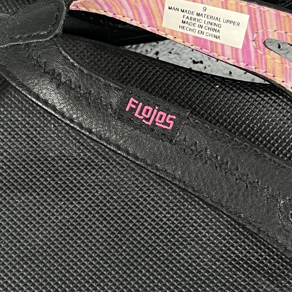Flojos Black Pink Thong Flip Flop Sandals Womens Size 9 Casual Beach - Picture 3 of 5